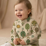 MiniBelly Kurta Pajama Set Folk art pattern featuring children, stylized trees, suns, and nature motifs 100% Cotton - minibelly