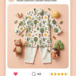 MiniBelly Kurta Pajama Set Folk art pattern featuring children, stylized trees, suns, and nature motifs 100% Cotton - minibelly
