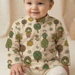 MiniBelly Kurta Pajama Set Folk art pattern featuring children, stylized trees, suns, and nature motifs 100% Cotton - minibelly
