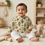 MiniBelly Kurta Pajama Set Folk art pattern featuring children, stylized trees, suns, and nature motifs 100% Cotton - minibelly