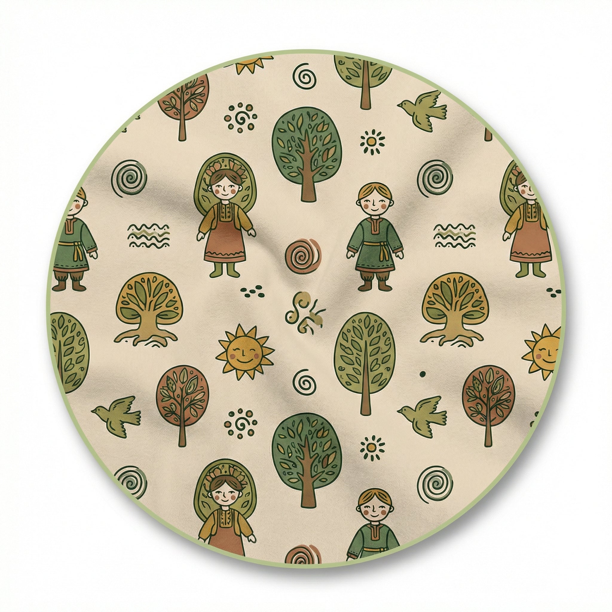 MiniBelly Kurta Pajama Set Folk art pattern featuring children, stylized trees, suns, and nature motifs 100% Cotton - minibelly