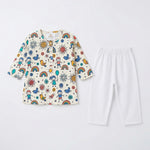 MiniBelly Kurta Pajama Set Whimsical doodle pattern with happy kids, birds, suns, and rainbows 100% Cotton - minibelly