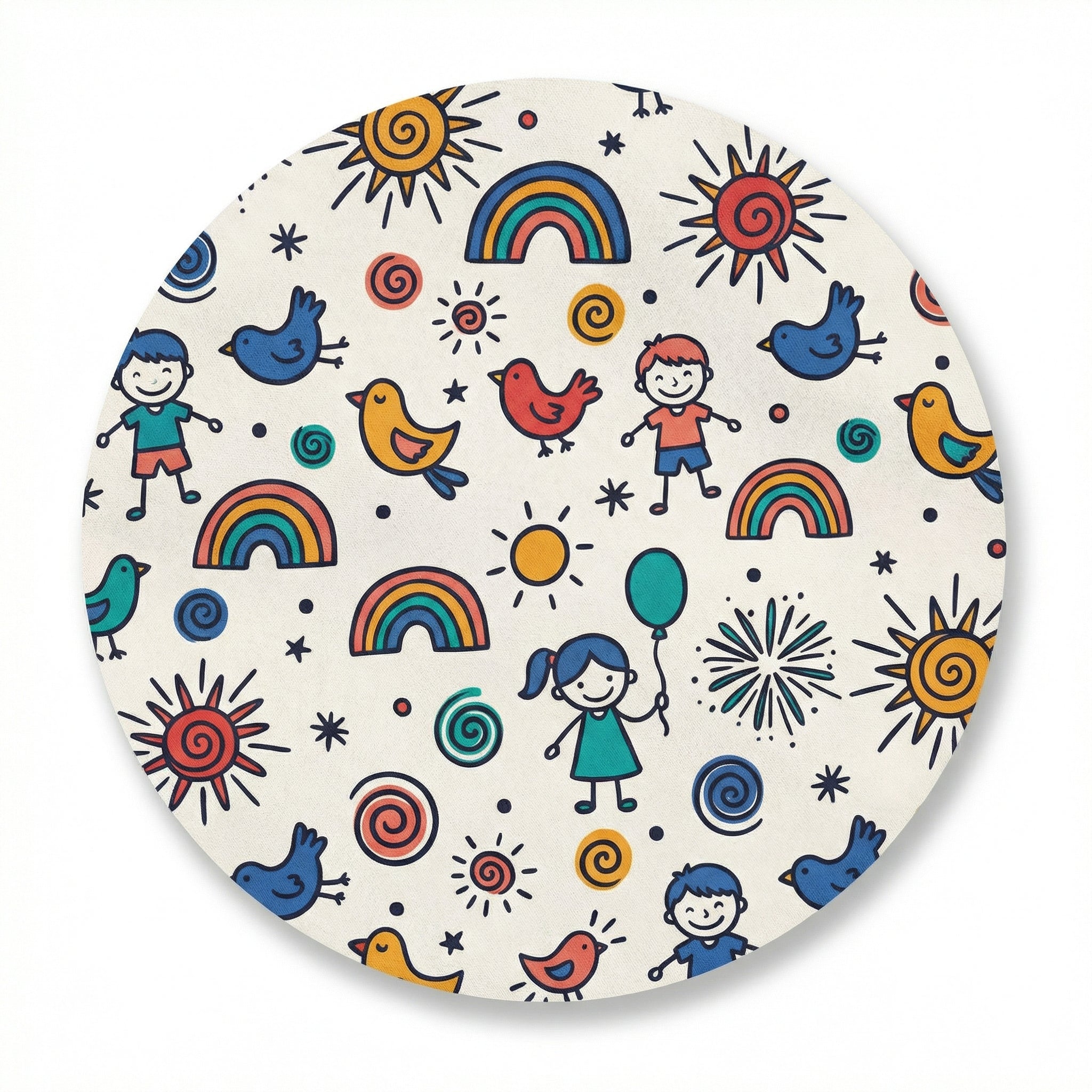 MiniBelly Kurta Pajama Set Whimsical doodle pattern with happy kids, birds, suns, and rainbows 100% Cotton - minibelly