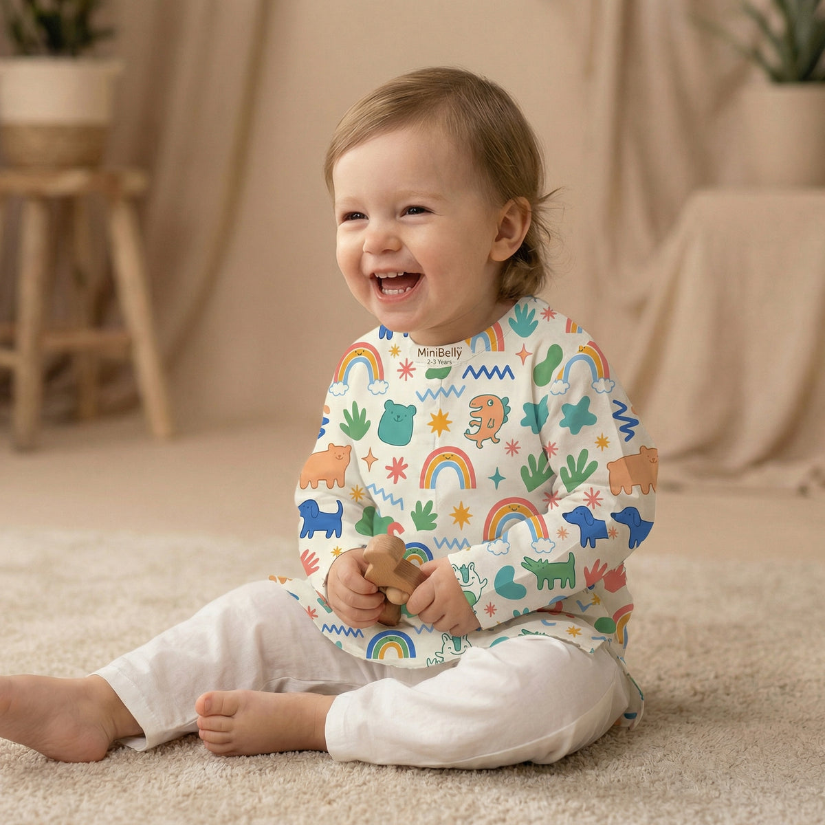 MiniBelly Kurta Pajama Set Cute doodle pattern featuring rainbows, animals, stars, and abstract shapes 100% Cotton - minibelly