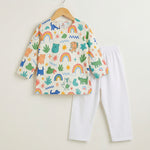 MiniBelly Kurta Pajama Set Cute doodle pattern featuring rainbows, animals, stars, and abstract shapes 100% Cotton - minibelly