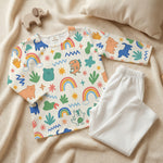 MiniBelly Kurta Pajama Set Cute doodle pattern featuring rainbows, animals, stars, and abstract shapes 100% Cotton - minibelly