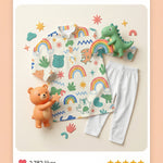 MiniBelly Kurta Pajama Set Cute doodle pattern featuring rainbows, animals, stars, and abstract shapes 100% Cotton - minibelly