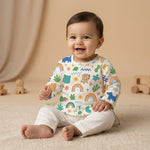 MiniBelly Kurta Pajama Set Cute doodle pattern featuring rainbows, animals, stars, and abstract shapes 100% Cotton - minibelly