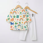 MiniBelly Kurta Pajama Set Cute doodle pattern featuring rainbows, animals, stars, and abstract shapes 100% Cotton - minibelly
