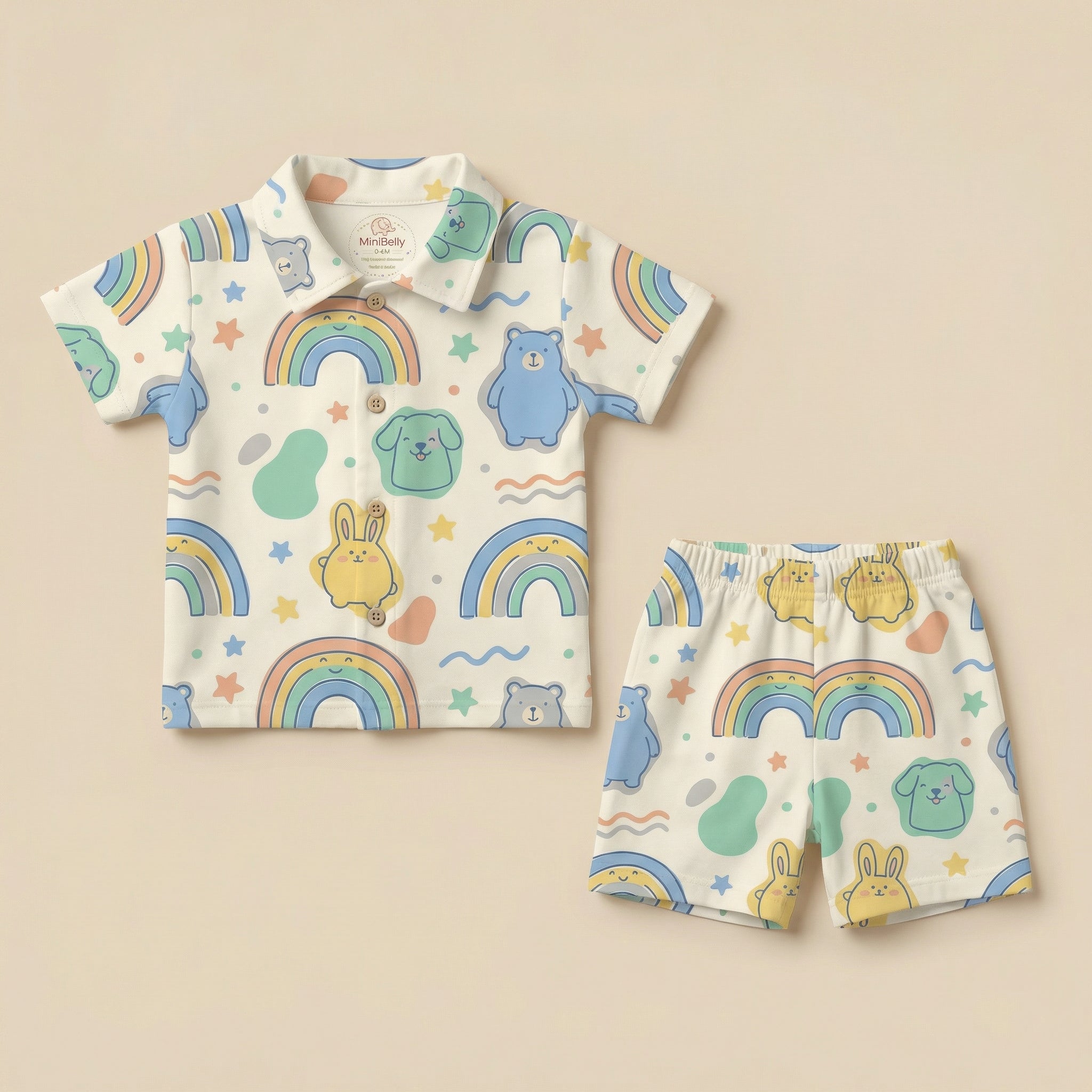 MiniBelly 100% Cotton Kurta Pajama Set-No Itchy Tags-Soft Fabric-Premium Print-Solid-Cream-For Infants - minibelly