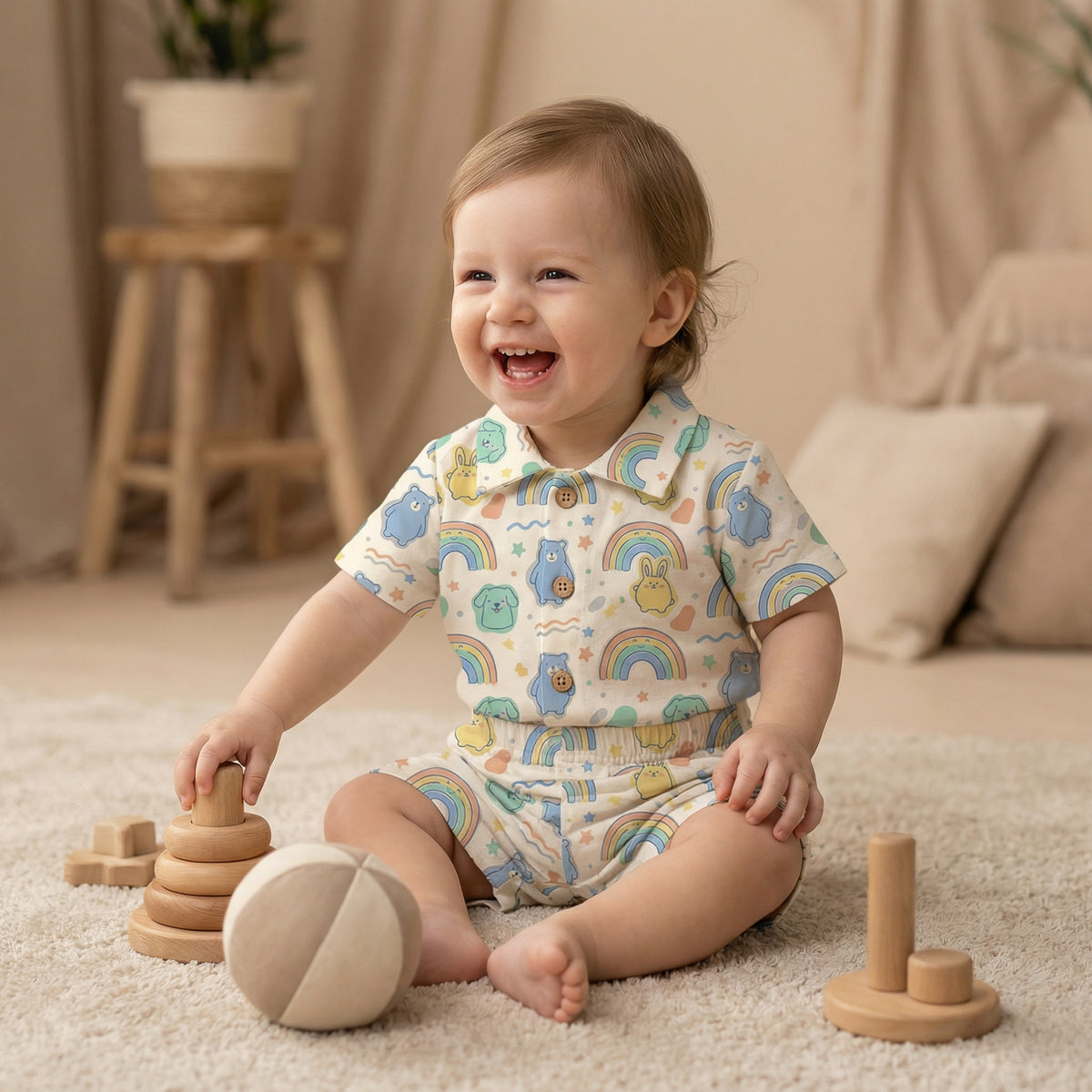 MiniBelly 100% Cotton Kurta Pajama Set-No Itchy Tags-Soft Fabric-Premium Print-Solid-Cream-For Infants - minibelly