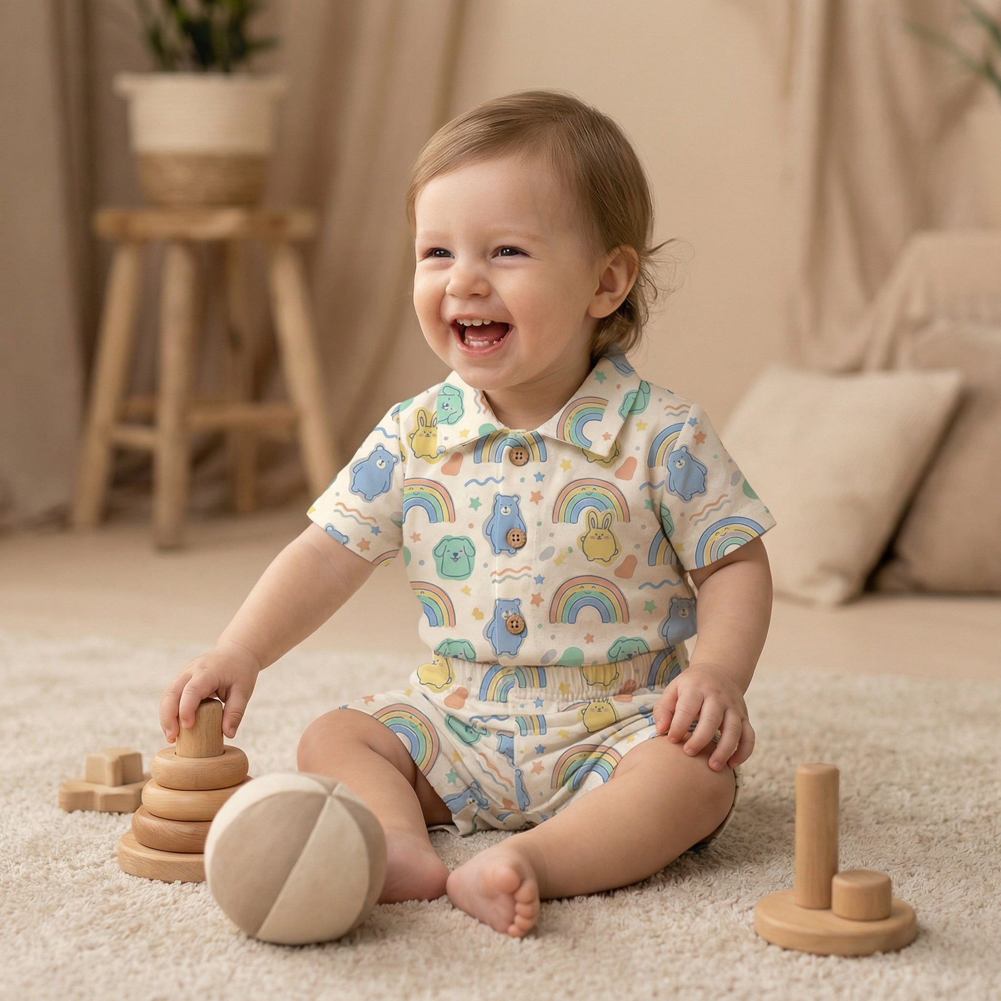 MiniBelly 100% Cotton Kurta Pajama Set-No Itchy Tags-Soft Fabric-Premium Print-Solid-Cream-For Infants - minibelly