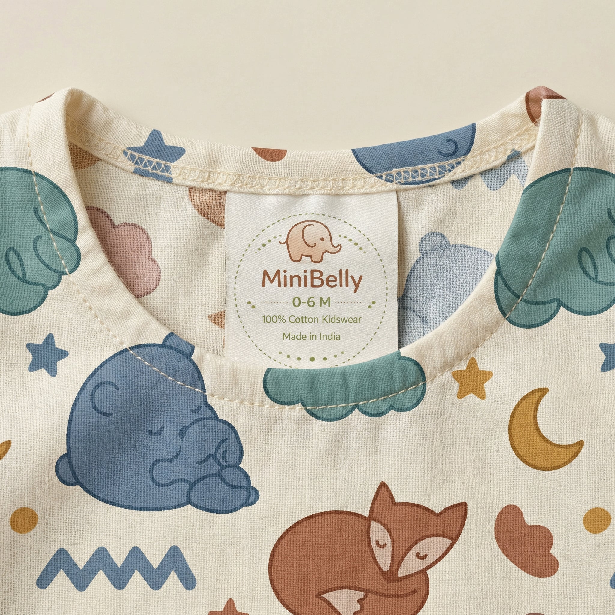 MiniBelly Kurta Pajama Set sleeping bears and foxes with clouds and stars nursery print 100% Cotton - minibelly