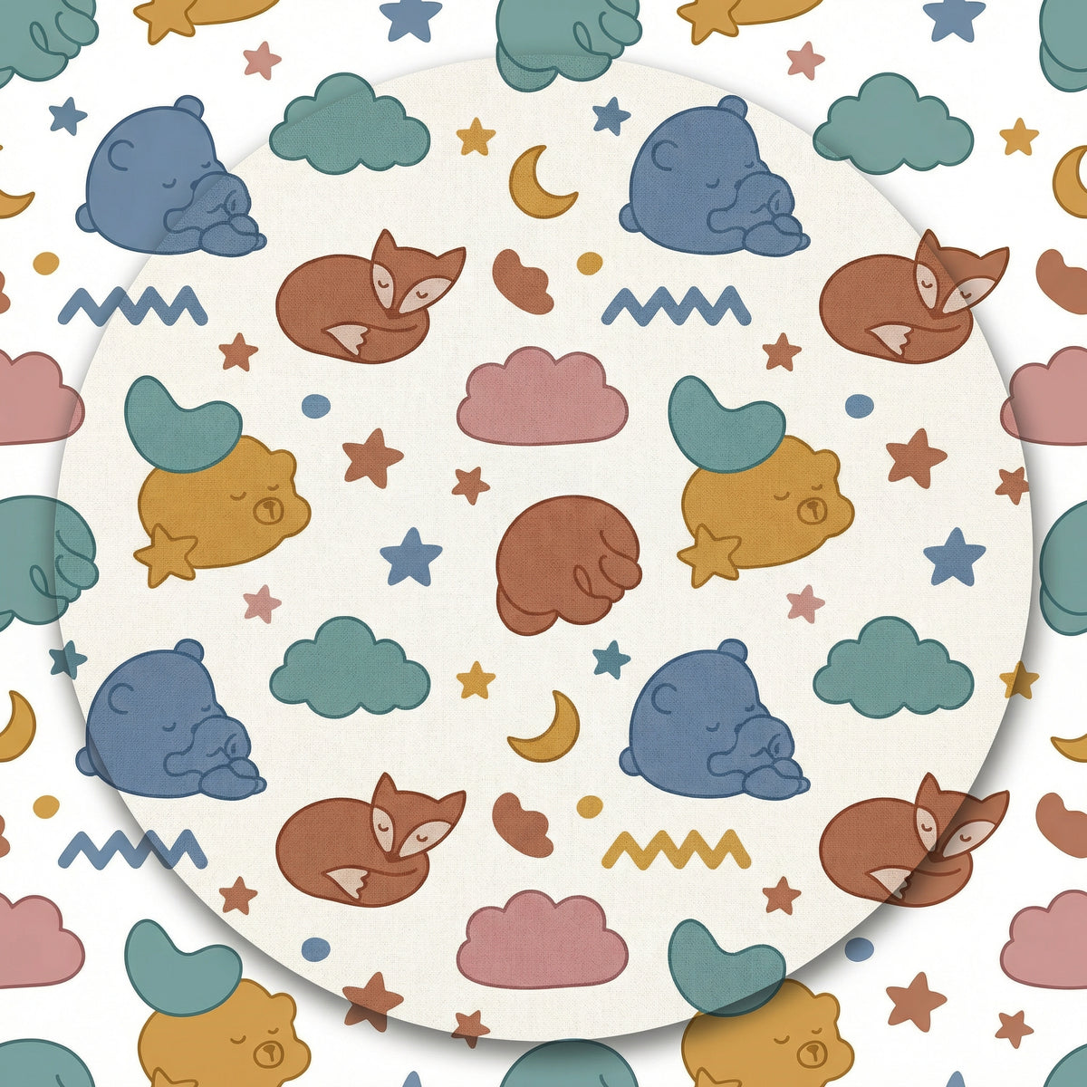 MiniBelly Kurta Pajama Set sleeping bears and foxes with clouds and stars nursery print 100% Cotton - minibelly