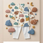 MiniBelly Kurta Pajama Set sleeping bears and foxes with clouds and stars nursery print 100% Cotton - minibelly