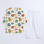 MiniBelly Kurta Pajama Set sleeping bears and foxes with clouds and stars nursery print 100% Cotton - minibelly