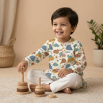 MiniBelly Kurta Pajama Set sleeping bears and foxes with clouds and stars nursery print 100% Cotton - minibelly