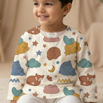 MiniBelly Kurta Pajama Set sleeping bears and foxes with clouds and stars nursery print 100% Cotton - minibelly