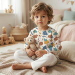 MiniBelly Kurta Pajama Set sleeping bears and foxes with clouds and stars nursery print 100% Cotton - minibelly