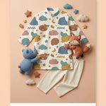 MiniBelly Kurta Pajama Set sleeping bears and foxes with clouds and stars nursery print 100% Cotton - minibelly