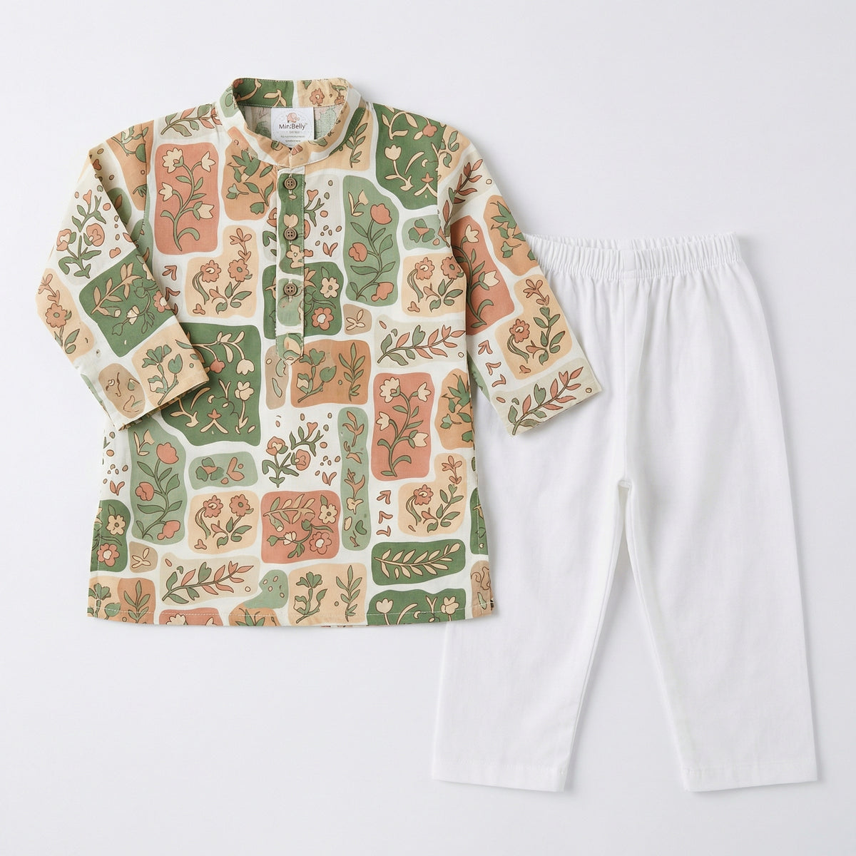 MiniBelly Kurta Pajama Set Earthy boho floral patchwork mosaic with organic block shapes 100% Cotton - minibelly