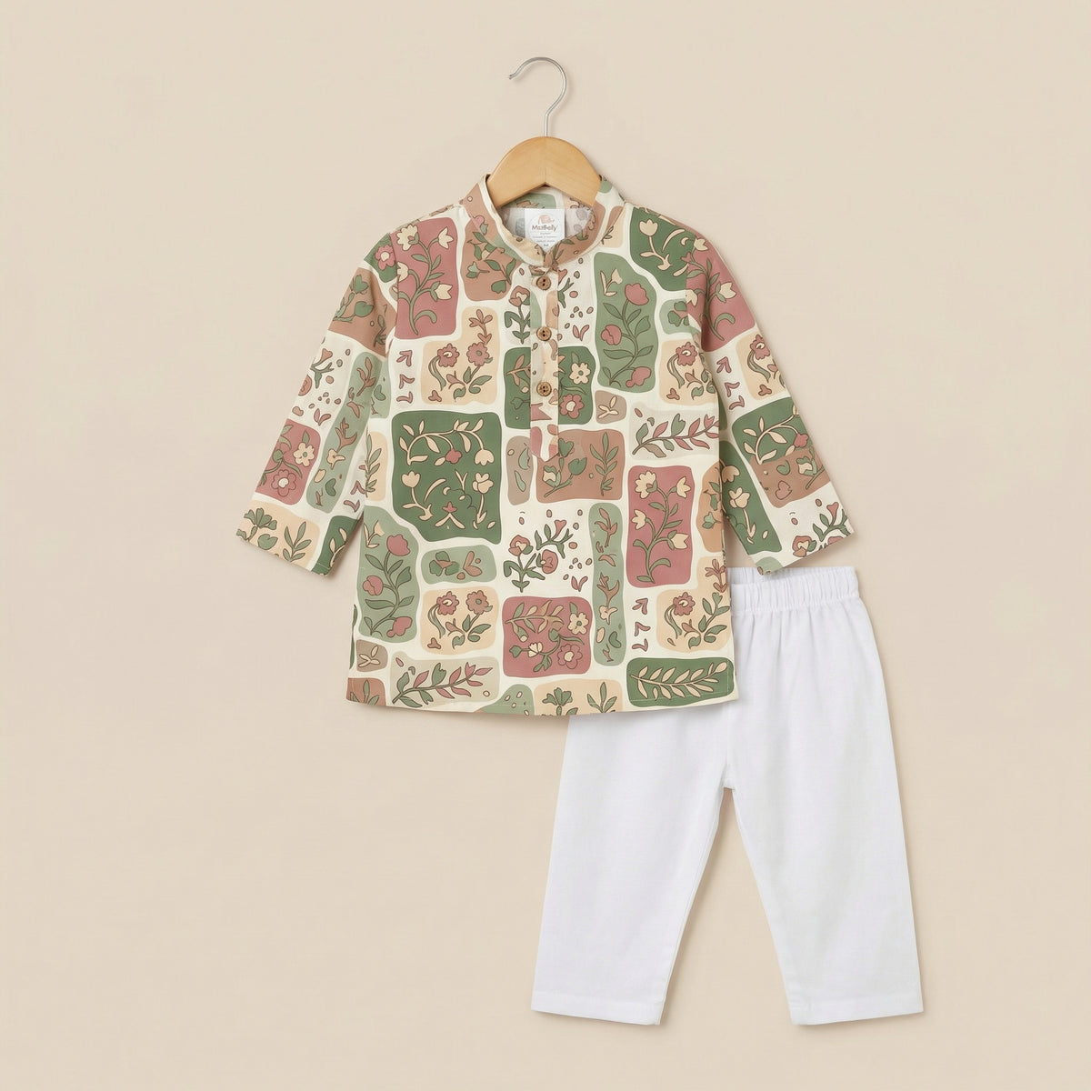 MiniBelly Kurta Pajama Set Earthy boho floral patchwork mosaic with organic block shapes 100% Cotton - minibelly