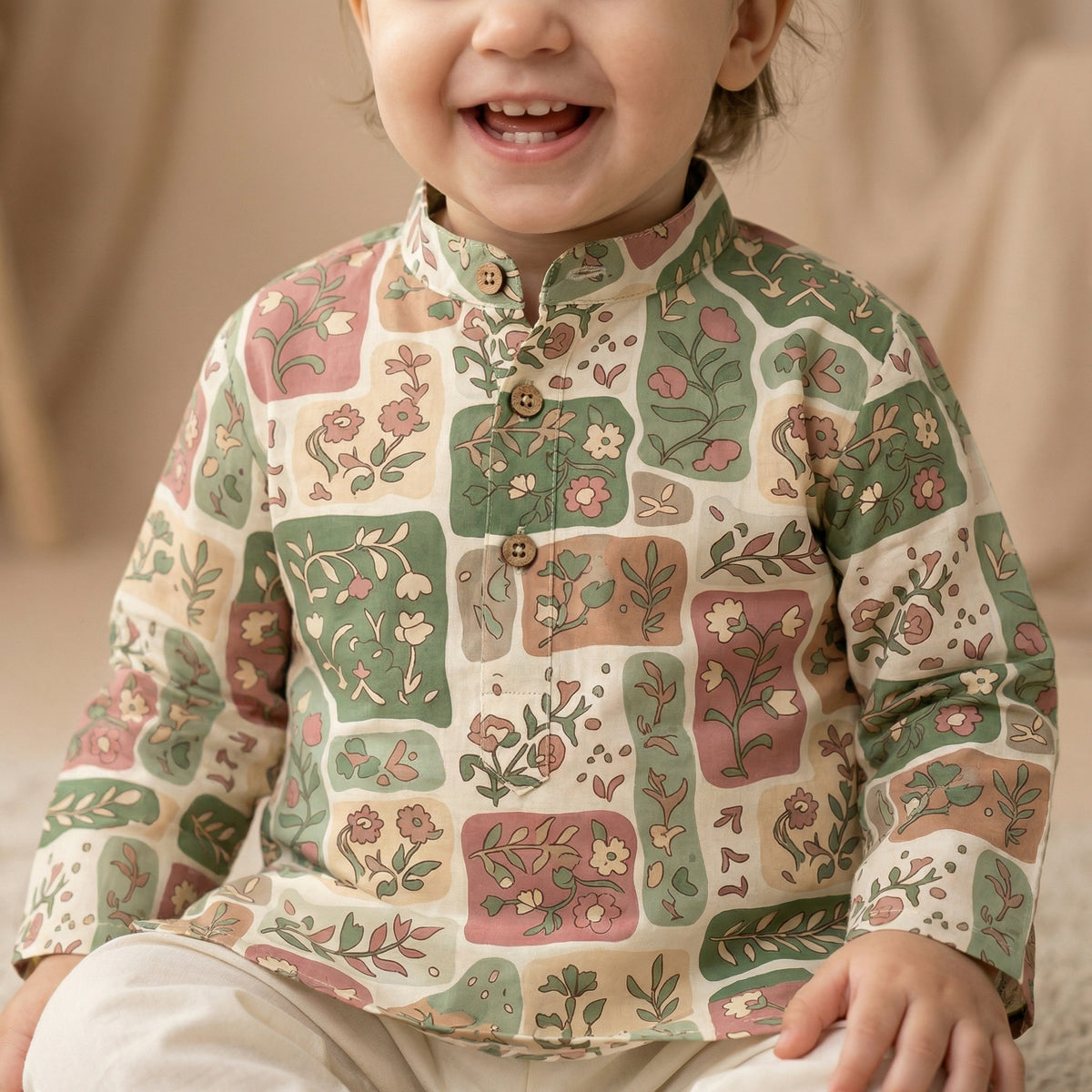MiniBelly Kurta Pajama Set Earthy boho floral patchwork mosaic with organic block shapes 100% Cotton - minibelly