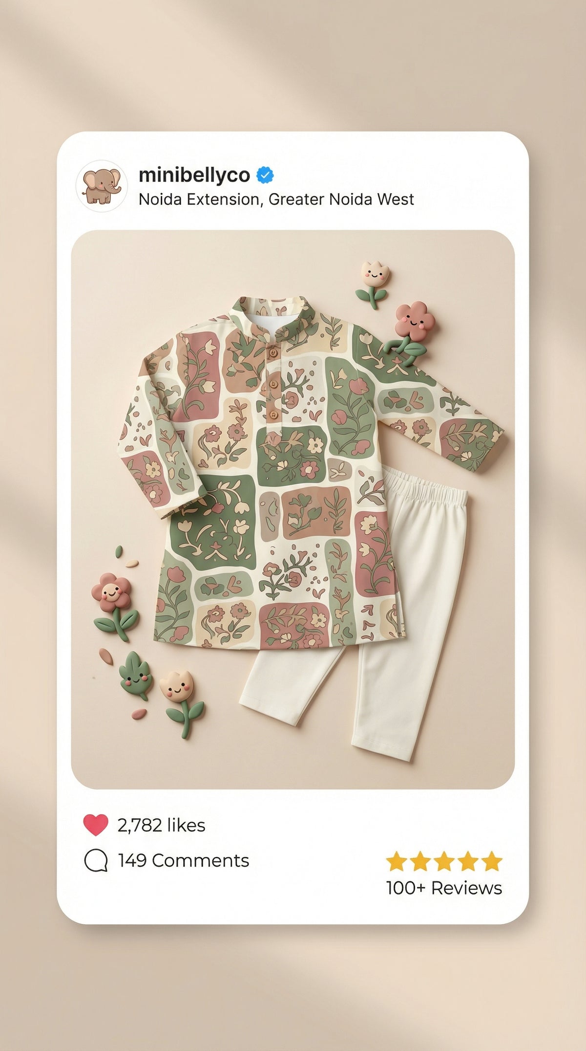 MiniBelly Kurta Pajama Set Earthy boho floral patchwork mosaic with organic block shapes 100% Cotton - minibelly