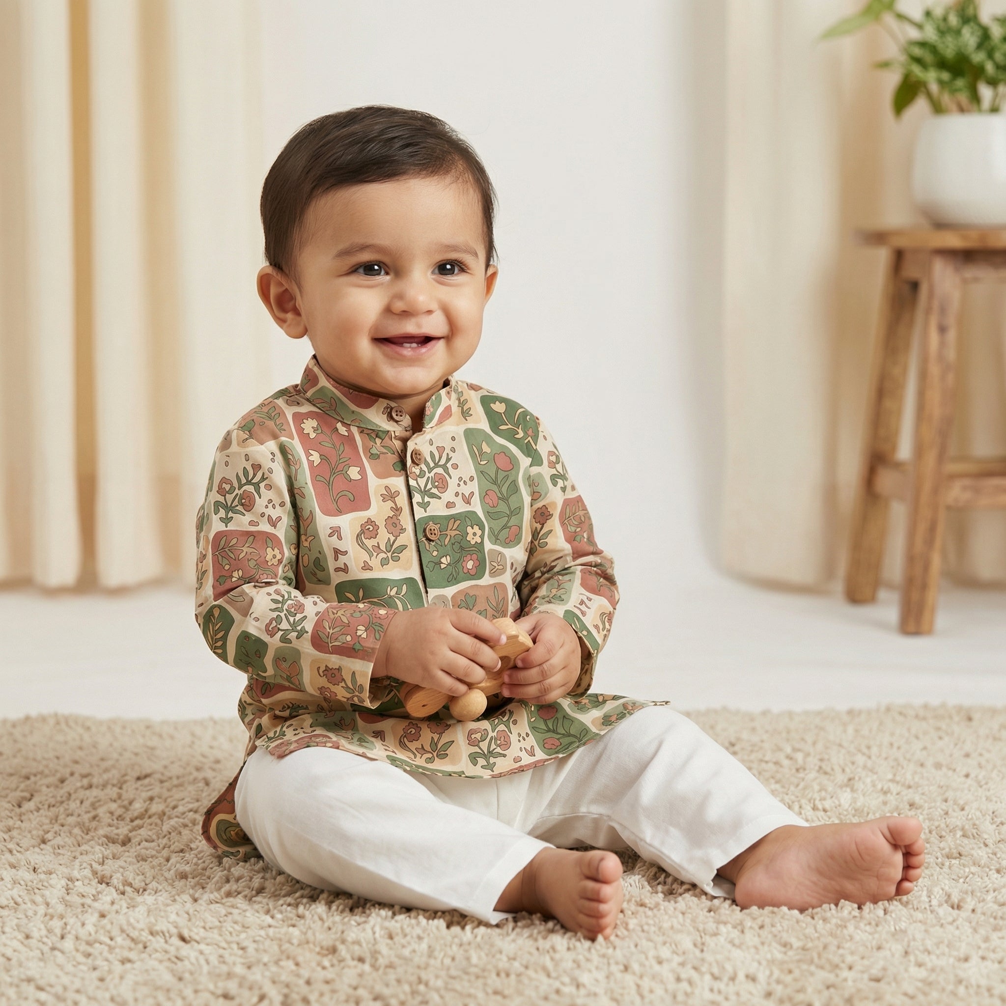 MiniBelly Kurta Pajama Set Earthy boho floral patchwork mosaic with organic block shapes 100% Cotton - minibelly