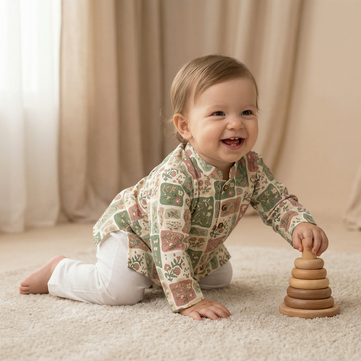 MiniBelly Kurta Pajama Set Earthy boho floral patchwork mosaic with organic block shapes 100% Cotton - minibelly