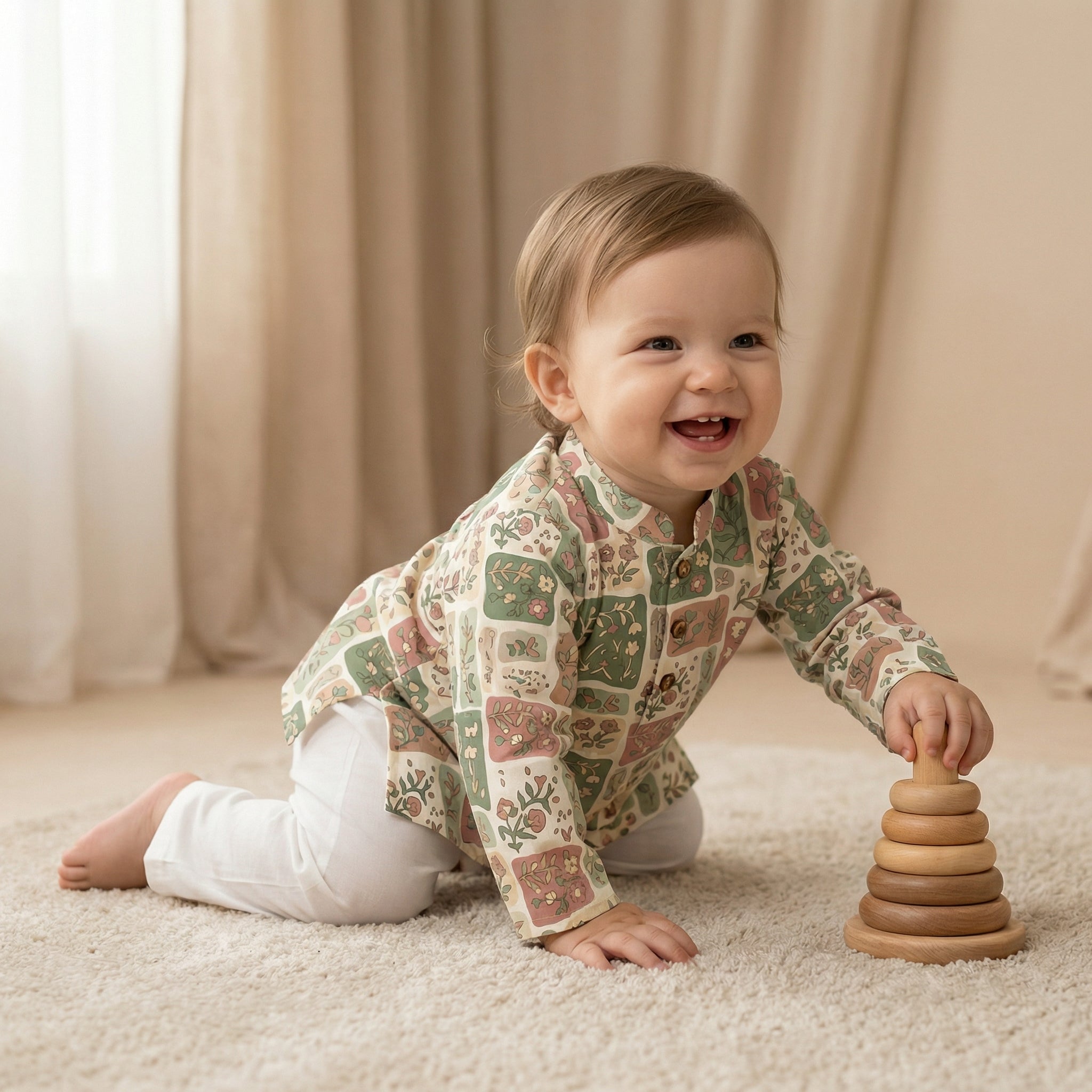 MiniBelly Kurta Pajama Set Earthy boho floral patchwork mosaic with organic block shapes 100% Cotton - minibelly