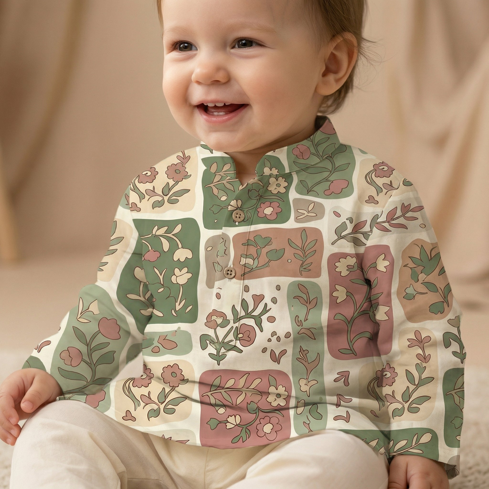 MiniBelly Kurta Pajama Set Earthy boho floral patchwork mosaic with organic block shapes 100% Cotton - minibelly