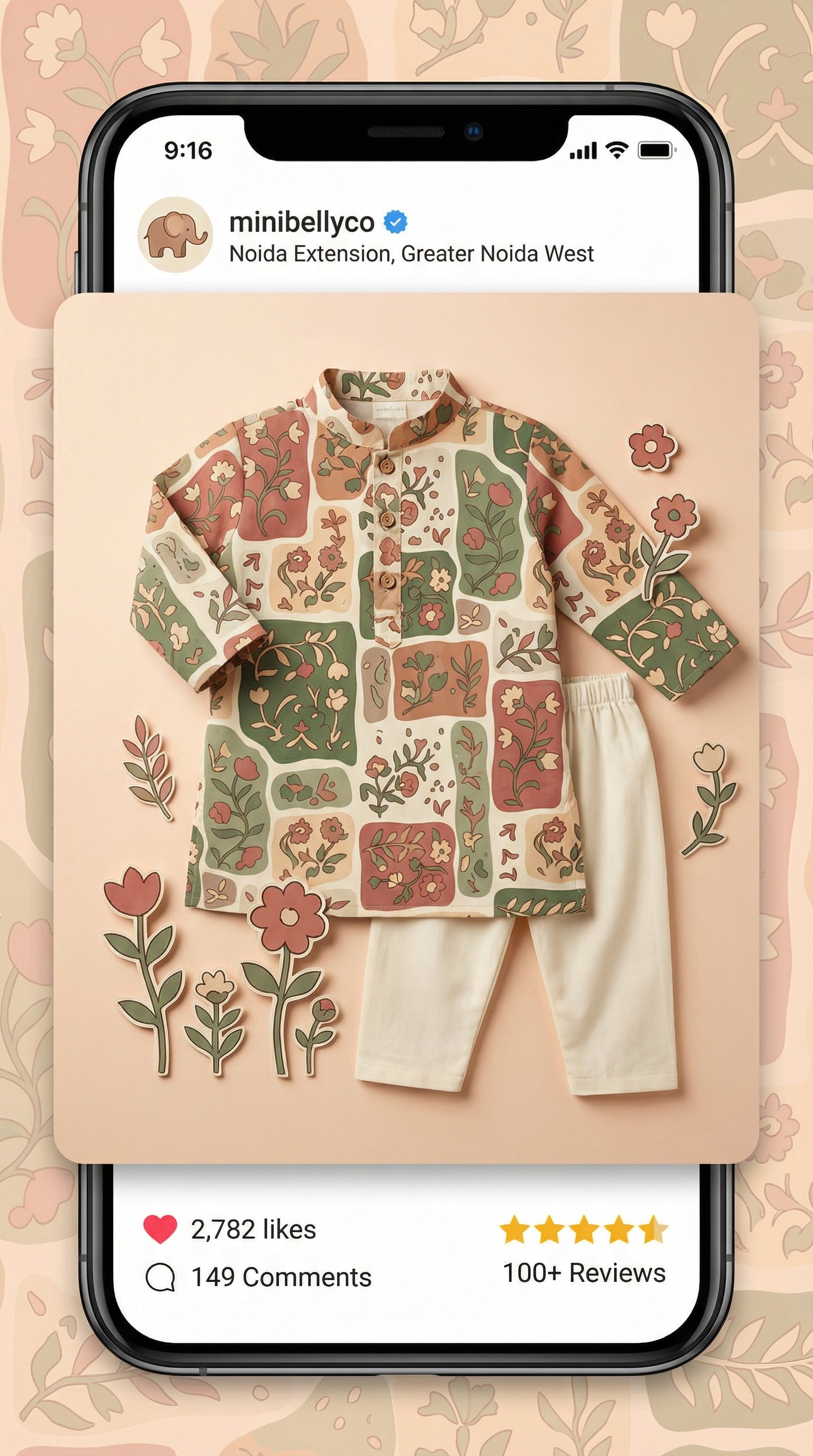 MiniBelly Kurta Pajama Set Earthy boho floral patchwork mosaic with organic block shapes 100% Cotton - minibelly