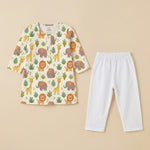 MiniBelly Kurta Pajama Set Cute safari animals featuring giraffes, elephants, lions, and jungle foliage 100% Cotton - minibelly