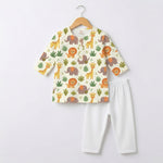 MiniBelly Kurta Pajama Set Cute safari animals featuring giraffes, elephants, lions, and jungle foliage 100% Cotton - minibelly