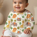 MiniBelly Kurta Pajama Set Cute safari animals featuring giraffes, elephants, lions, and jungle foliage 100% Cotton - minibelly