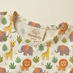 MiniBelly Kurta Pajama Set Cute cartoon safari animals including giraffes, elephants, and lions with foliage 100% Cotton - minibelly
