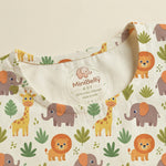 MiniBelly Kurta Pajama Set Cute cartoon safari animals including giraffes, elephants, and lions with foliage 100% Cotton - minibelly
