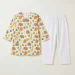 MiniBelly Kurta Pajama Set Cute safari animals featuring giraffes, elephants, lions, and jungle foliage 100% Cotton - minibelly