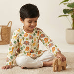 MiniBelly Kurta Pajama Set Cute safari animals featuring giraffes, elephants, lions, and jungle foliage 100% Cotton - minibelly