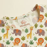 MiniBelly Kurta Pajama Set Cute safari animals featuring giraffes, elephants, lions, and jungle foliage 100% Cotton - minibelly
