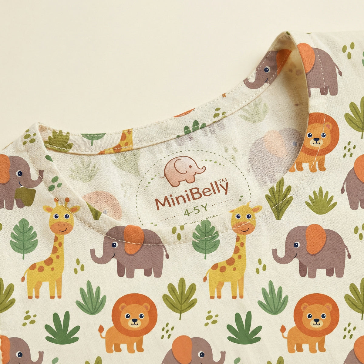 MiniBelly Kurta Pajama Set Cute safari animals featuring giraffes, elephants, lions, and jungle foliage 100% Cotton - minibelly