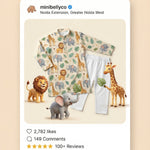 MiniBelly Kurta Pajama Set Cute safari animals featuring giraffes, elephants, lions, and jungle foliage 100% Cotton - minibelly