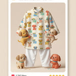 MiniBelly Kurta Pajama Set Cute cartoon puppies wearing sunglasses and bandanas seamless print 100% Cotton - minibelly