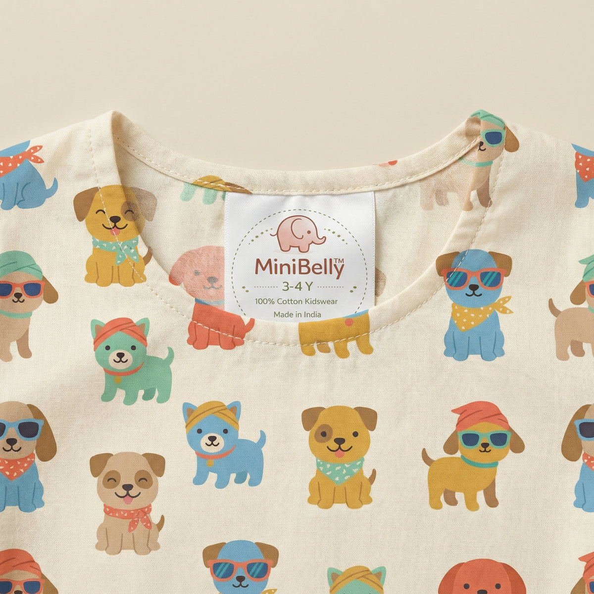 MiniBelly Kurta Pajama Set Cute cartoon puppies wearing sunglasses and bandanas seamless print 100% Cotton - minibelly