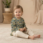 MiniBelly Kurta Pajama Set Geometric folk art collage with birds, sun, and nature motifs 100% Cotton - minibelly