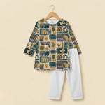 MiniBelly Kurta Pajama Set Geometric folk art collage with birds, sun, and nature motifs 100% Cotton - minibelly