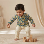 MiniBelly Kurta Pajama Set Geometric folk art collage with birds, sun, and nature motifs 100% Cotton - minibelly