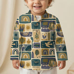 MiniBelly Kurta Pajama Set Geometric folk art collage with birds, sun, and nature motifs 100% Cotton - minibelly