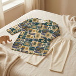 MiniBelly Kurta Pajama Set Geometric folk art collage with birds, sun, and nature motifs 100% Cotton - minibelly